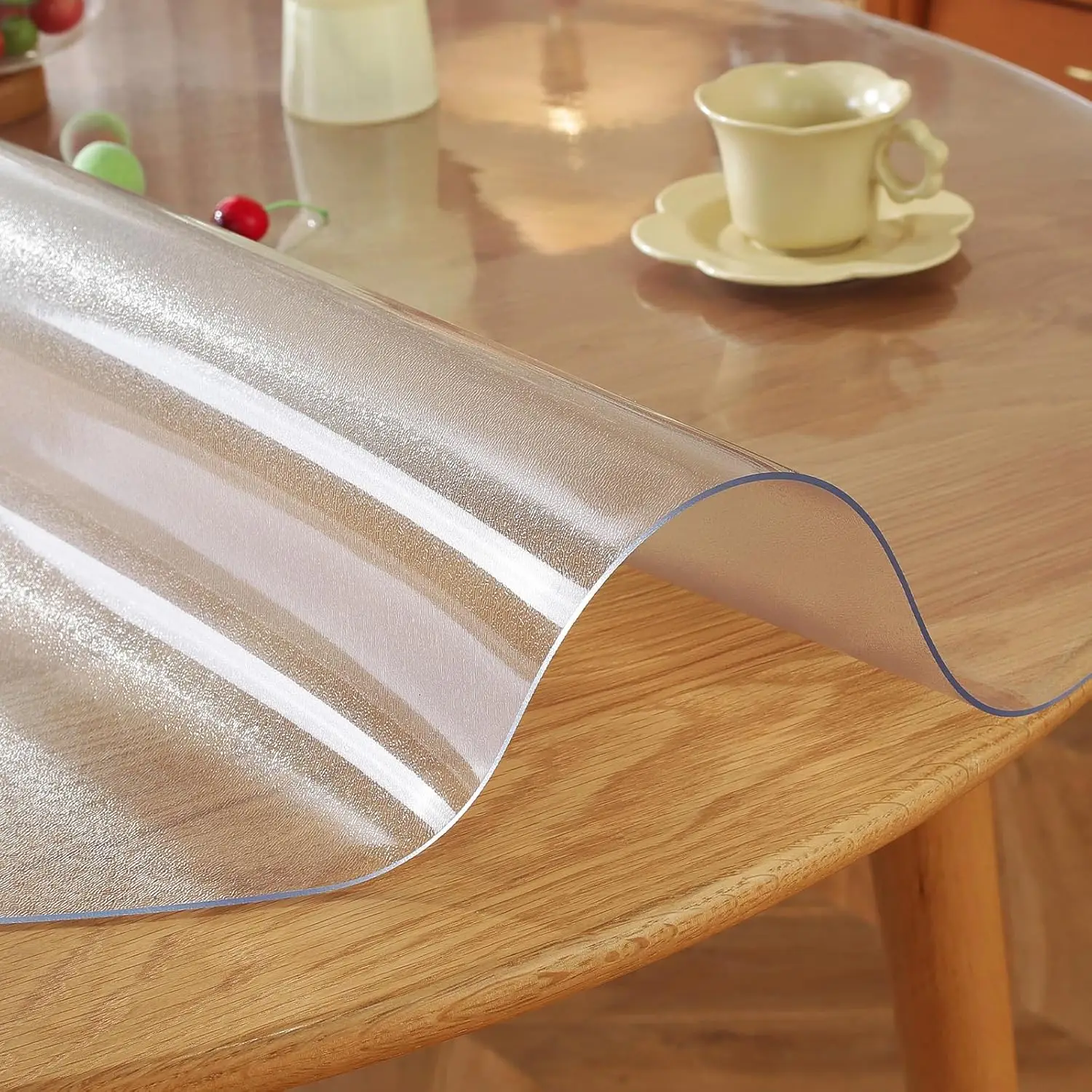 36 Inch Frosted / Clear Round Table Cover, 1.5mm Thick Round Plastic Table Protector, Waterproof PVC Tablecloth