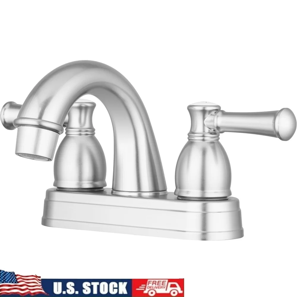 

Designer Arc Spout RV Lavatory Faucet Dual Handle Brushed Satin Nickel Easy Installation Durable Construction Aerated Stream