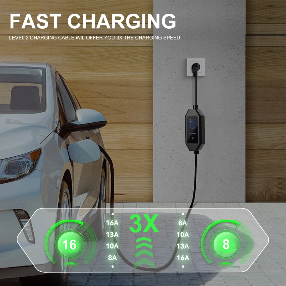 ADPOW 16A EV Chargers GB/T Version Socket 3.5KW 3.5M Cable Current Adjustable Wallbox EVSE Charging Accessories For EV Cars