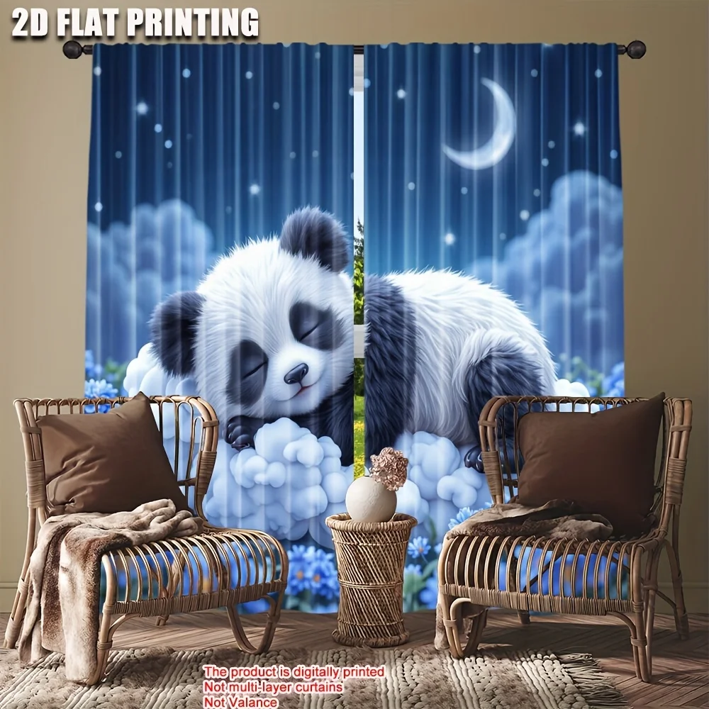 Cute Panda Cloud Moon Digital Print Nursery Curtains for Kids Bedroom Window Decor Baby Shower Window Treatment Blinds