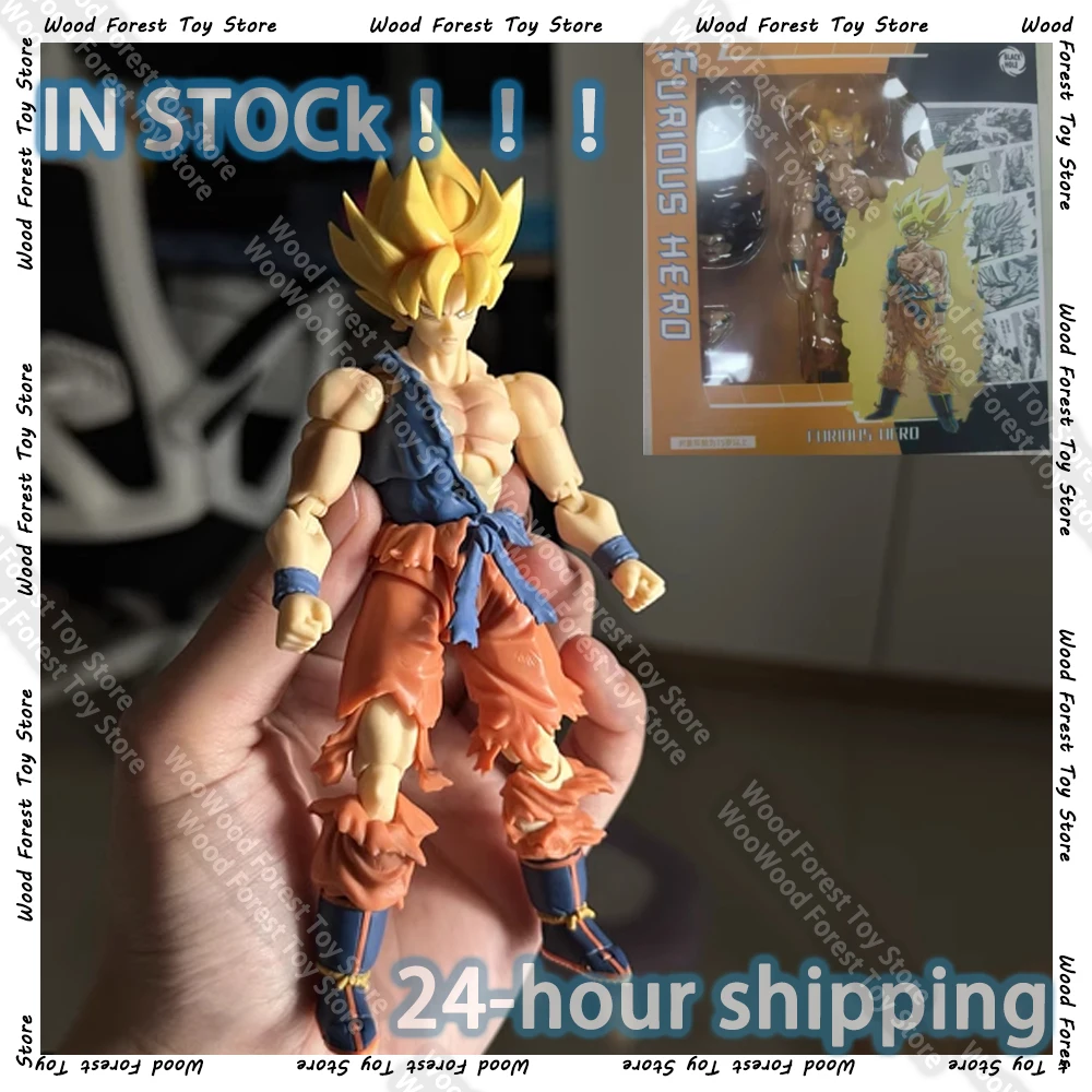 En Stock, juguetes con agujeros negros, Dragon Ball Z SHF SSJ, batalla dañada, Super Saiyan Furious Hero Son Goku, Anime, figura de acción, modelo regalo