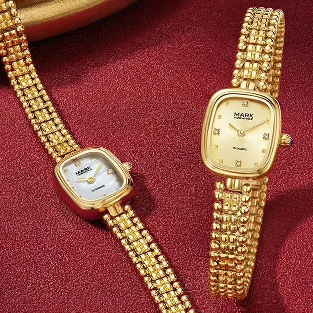 Luxury Gold Women's Watch Steel Rectangle Diamond Top Fashion Dress Wristwatch for Ladies