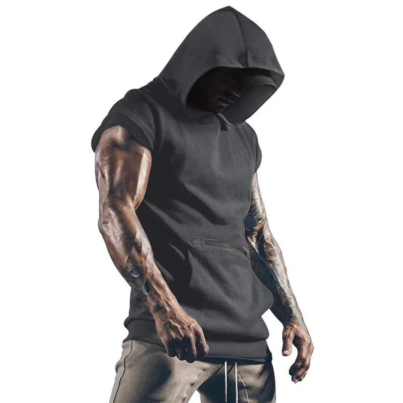 2024 Summer Men Hooded Fitness Tank Top Basketball Running Training Loose Quick Dried Pullover Male Breathable Sports Vests