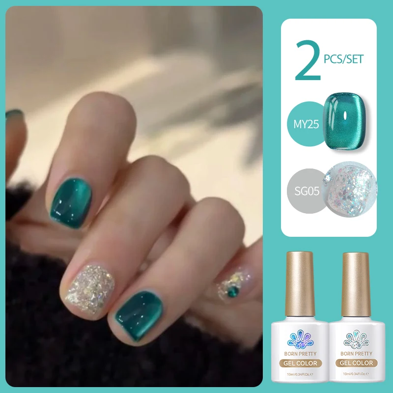 BORN PRETTY 2 Pz/set 10ml Acqua Luce Gatto Gel Magnetico con Paillettes Glitter Smalto Gel Soak Off Gel UV Manicure Nail Art Vernice