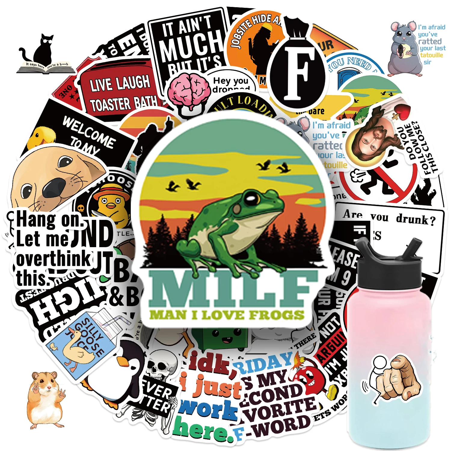 50Pcs Prank Meme Graffiti Vinyl Stickers Reusable Decals for Laptops Water Bottles Luggage Colorful Fun Designs Stickers