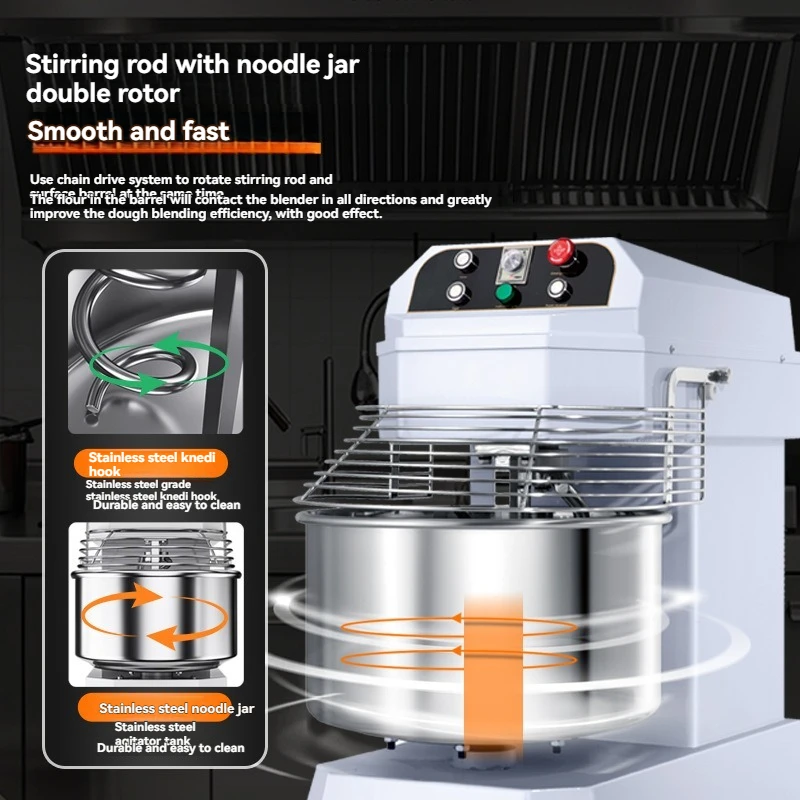 

Fully Automatic Commercial Dough Mixer, 40L, Variable Frequency, Dual-Action Dual-Speed, Professional Dough Kneader