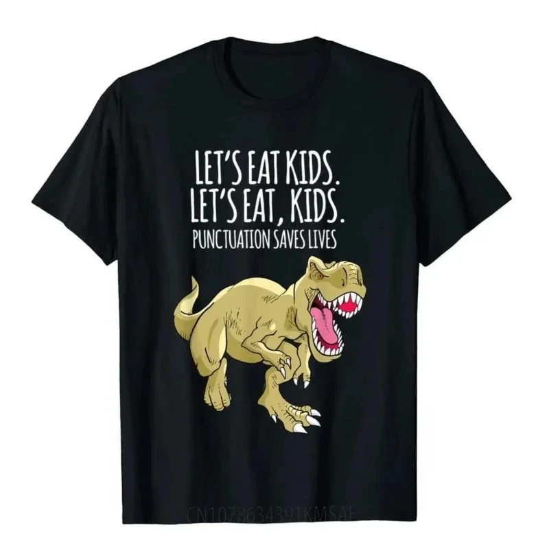 Funny Lets Eat Kids Punctuation Saves Lives Grammar T T-Shirt Tops Tee Fashionable Simple Style Cotton Men Tee Normal