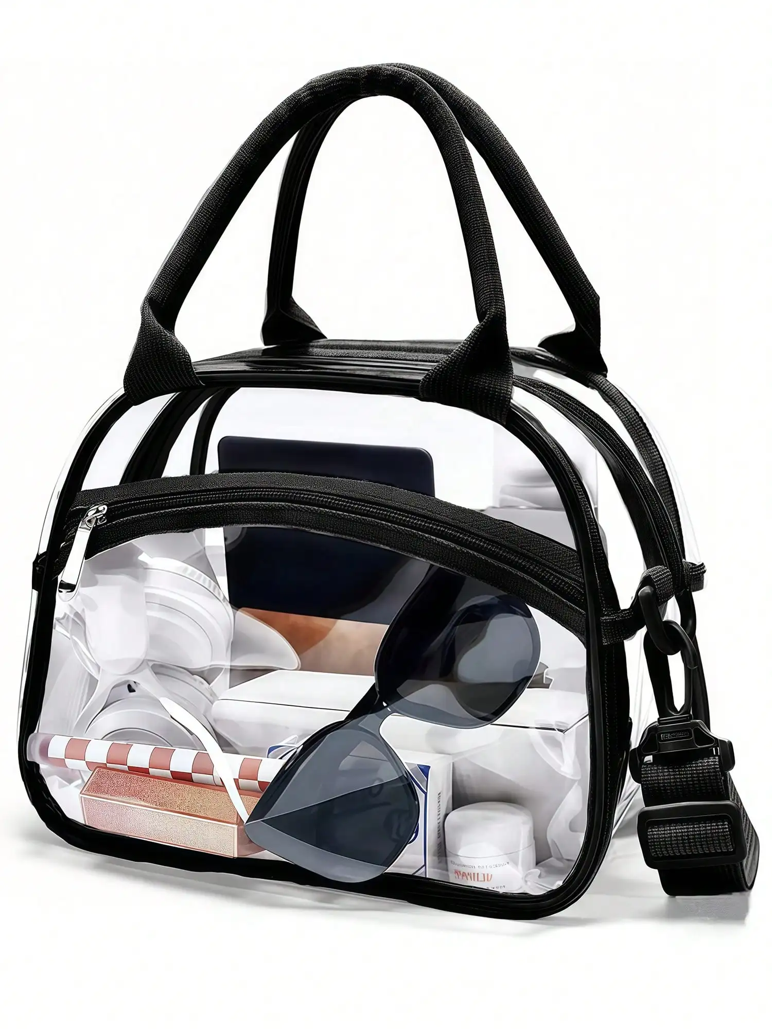 Clear lunch bag with adjustable strap, unisex for men women, suitable for work school picnic travel sports events.xtz