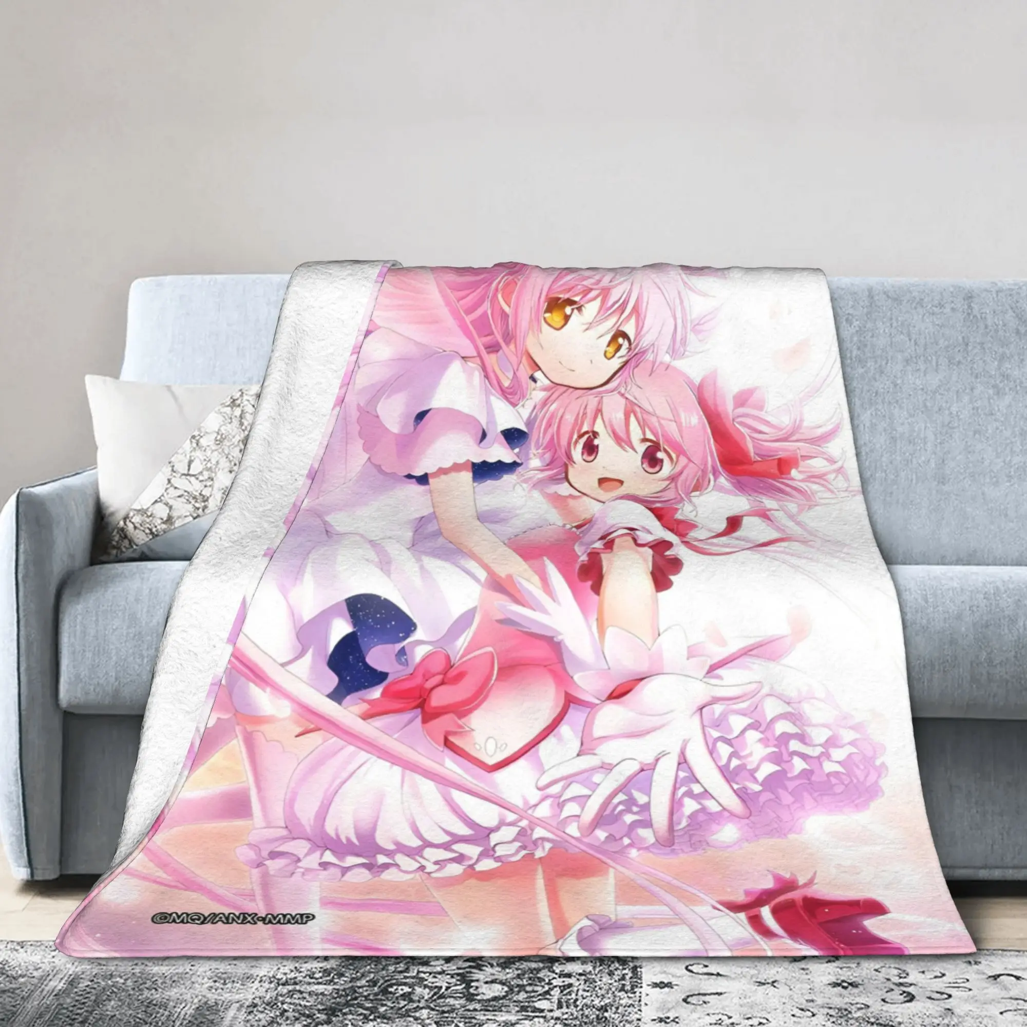 Anime Puella Magi Madoka Magica Blanket  Plush Awesome Breathable Throw Blanket for Bed Sofa Summer,