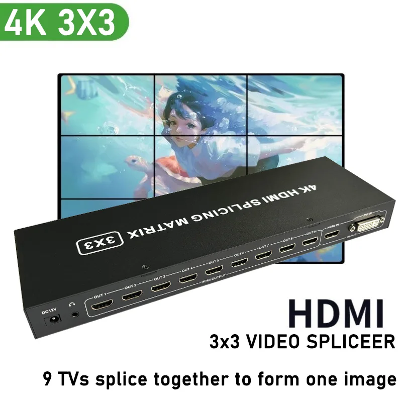 

4K 3x3 HDMI Video Wall Controller 2x2 2X3 Multi Screen Monitor Splicing Processor 9 Units TV Splicer 4K HDMI Splicing Matrix 3x3