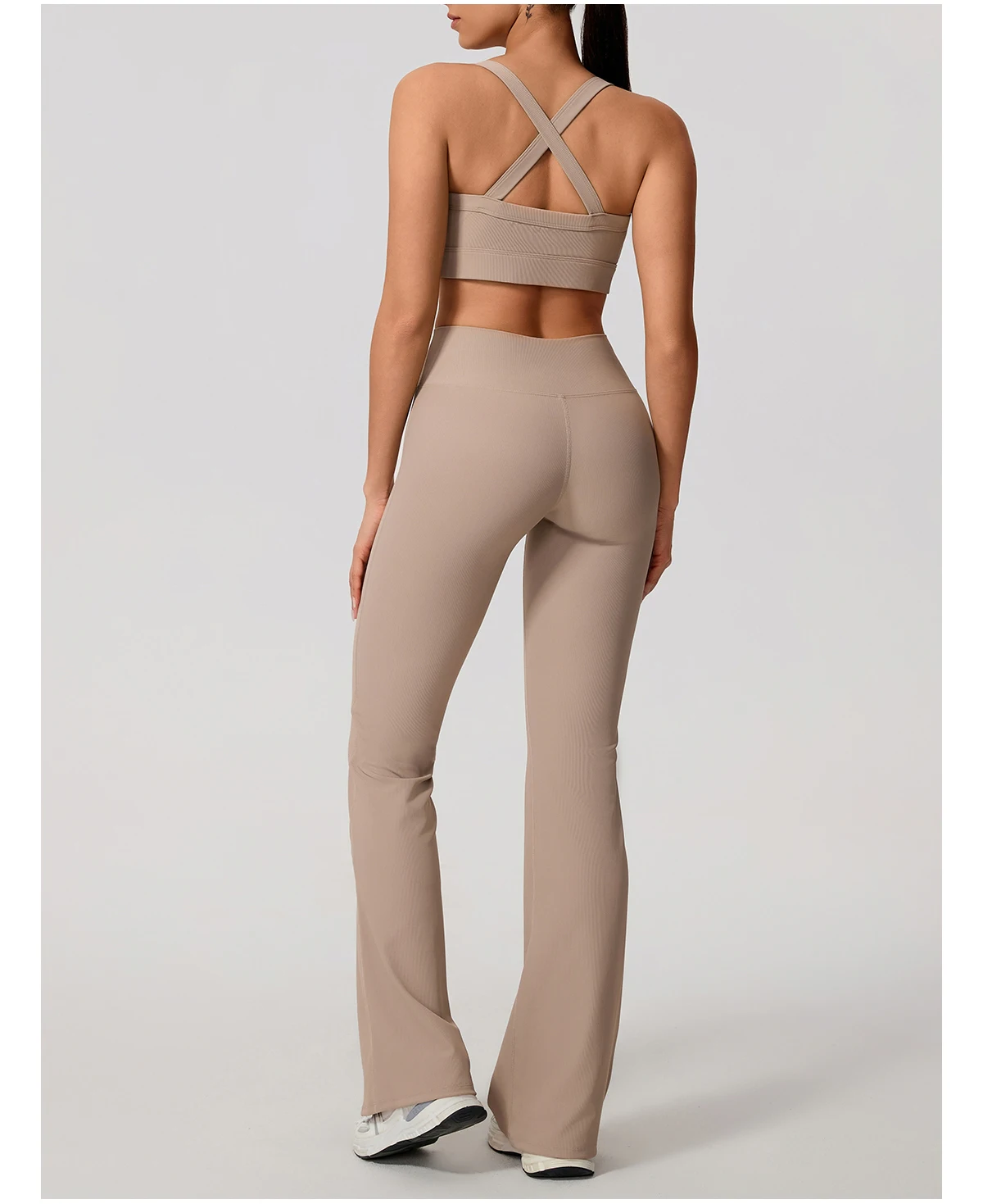 Sommer Damen Geripptes Gym Schnelltrocknendes Zweiteiler-Set Nahtloses Sport-Yoga-Set für Frauen Outdoor 2-teiliges Po-Lifting Sportoutfit – Detail 22