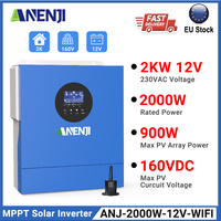 ANENJI 2KW Solar Inverters 12V Hybrid 220V Off-Grid MPPT with WiFi Monitoring Pure Sine Wave inversores solares for Home, RV
