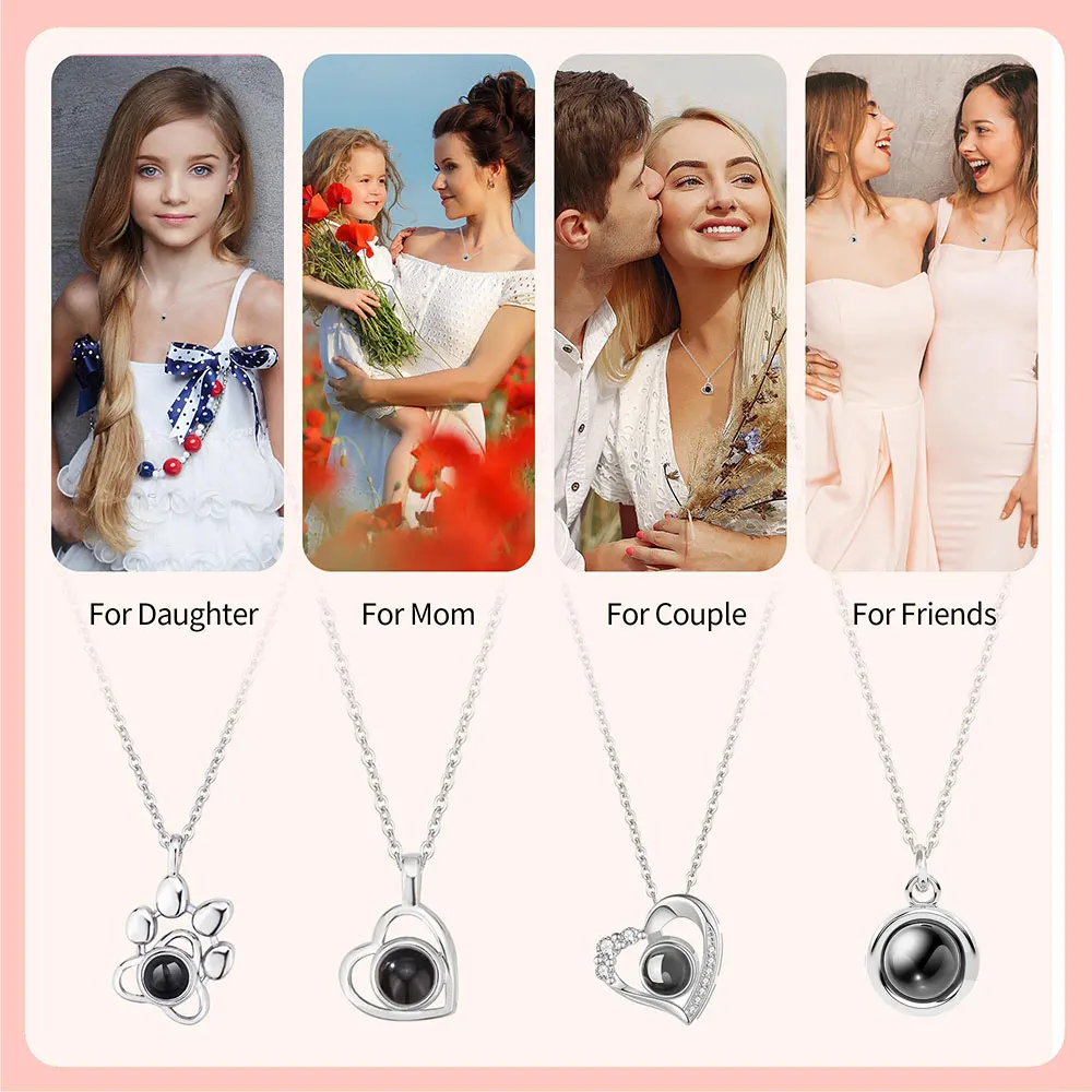 Custom Photo Projection Necklace with Photo Inside Cat Dog Paw Pendant Projection Photo Necklace with Photo Projection