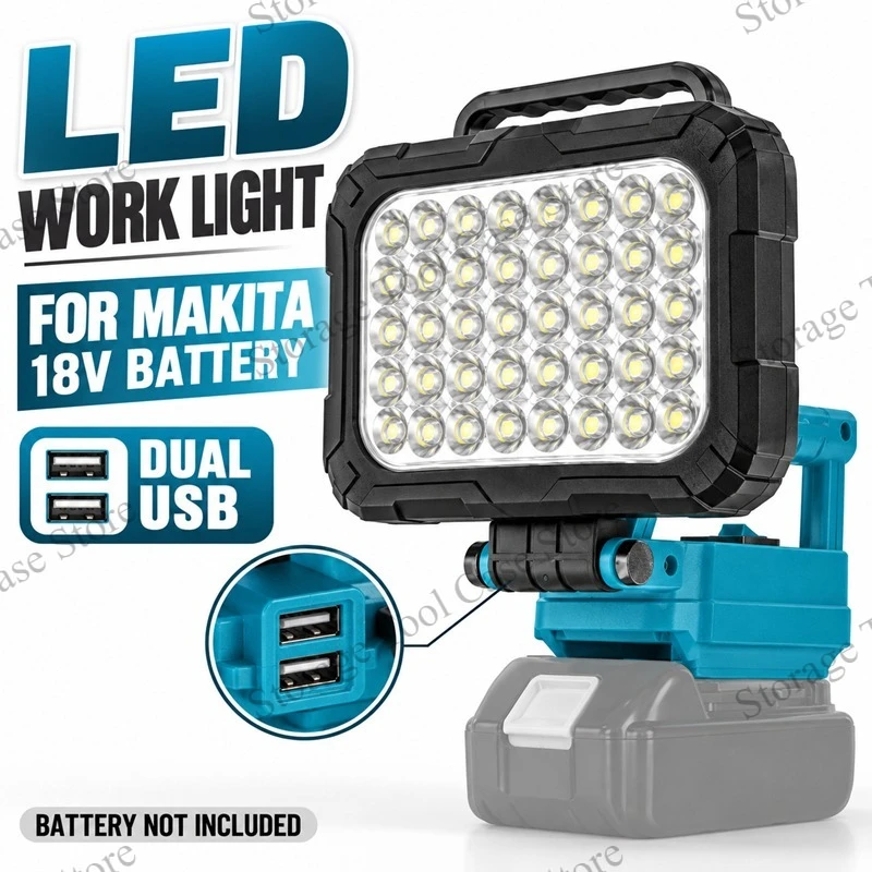 LED Work Light For Makita 18V Battery Portable Construction Lamp With USB Output Hanging Hook for Jobsite Repair Camping Emergen