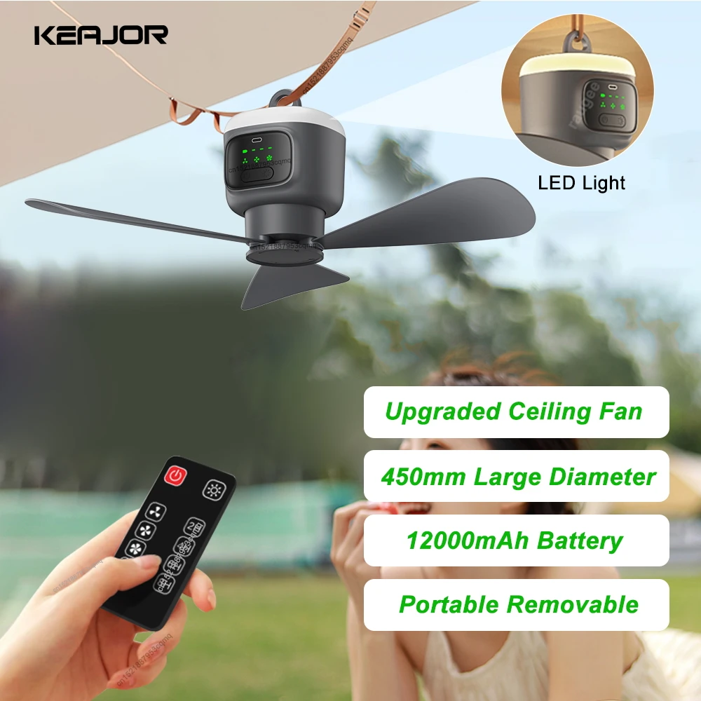 

Портативный потолочный вентилятор 12000 мАч, уличная палатка для кемпинга, потолочный вентилятор, USB перезаряжаемый беспроводной портативный электрический вентилятор с ночником