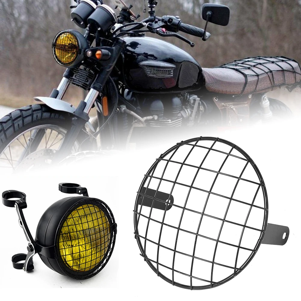 

7 inch Headlight Protector Cover Metal Retro Motorcycle HeadLamp Mesh Grille Lampshade Fit For Universal Harley Triumph Honda
