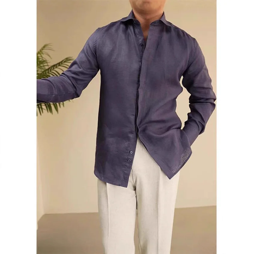 Old Money Wind Wrinkled Cloth Shirt Men's 2026 Summer Gentleman Slim-fitting Long-sleeved British Retro Breathable Shirt