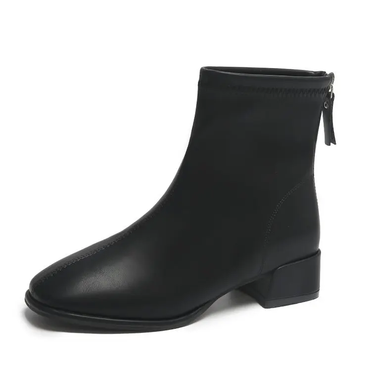 Sapatos de rock mulher botas de salto médio botas-mulheres volta zip calçados de inverno zíper 2024 tornozelo borracha senhoras tamanho grande outono quadrado para