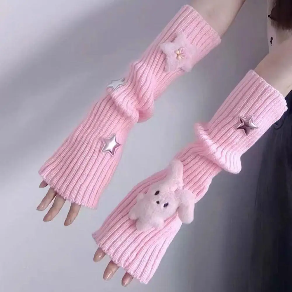 Guanti senza dita stile Y2k donna inverno autunno manica calda del braccio lavorata a maglia decorazione stella guanto braccio moda accessori morbidi e caldi