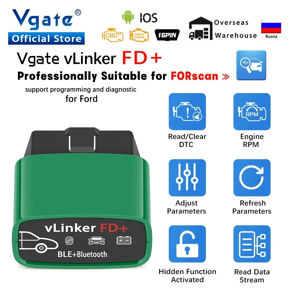 Vgate vLinker FD+ ELM327 Bluetooth 4.0 For Ford FORScan wifi OBD2 Car Diagnostic OBD 2 Scanner J2534 Auto Tool ELM 327 V1 5