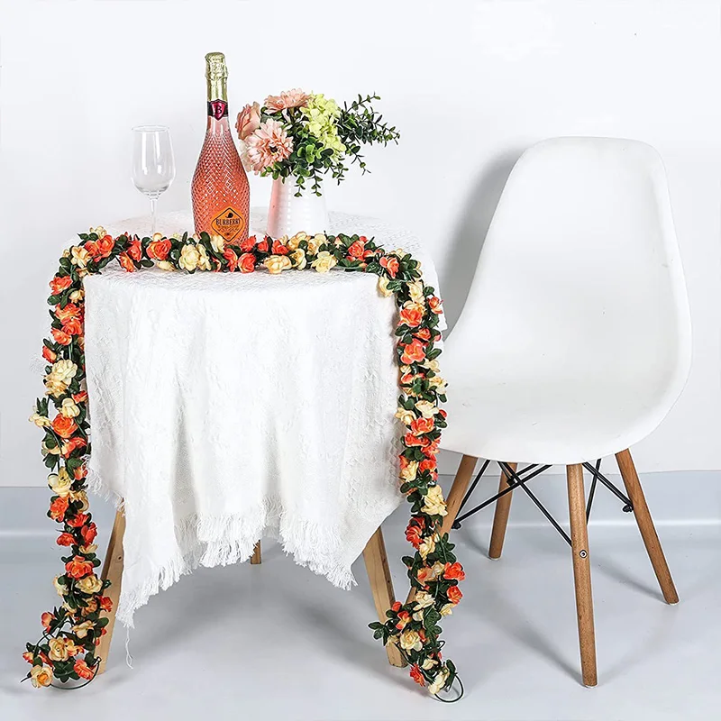 8,2 Fuß rote Rose, künstliche Seidenblumengirlande, Hochzeitsdekoration, künstliche Blumen für Zuhause, Raumdekoration, Herbst, künstliche Rebepflanze, Rattan – Detail 2