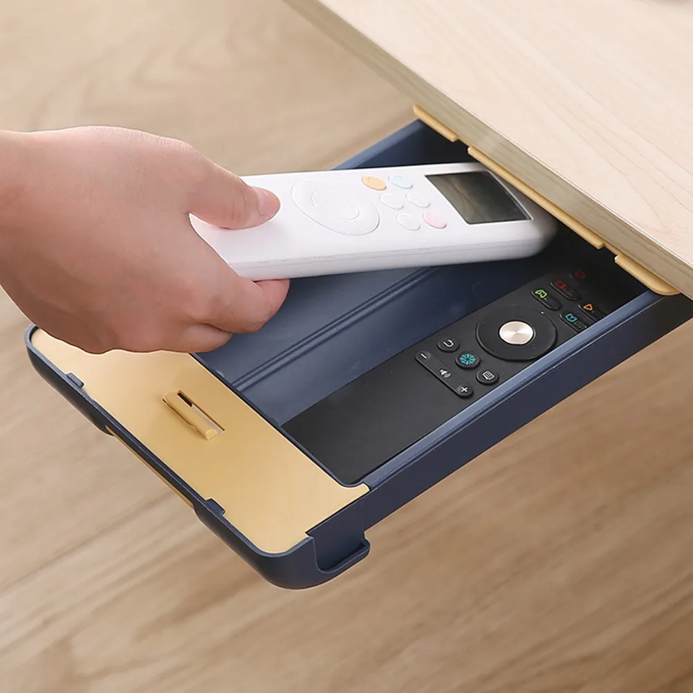 Hidden Key Storage Box Adhesive Desktop Drawer Pen Box Pull Out Snap Design Under Table Organizer for Home Office Study
