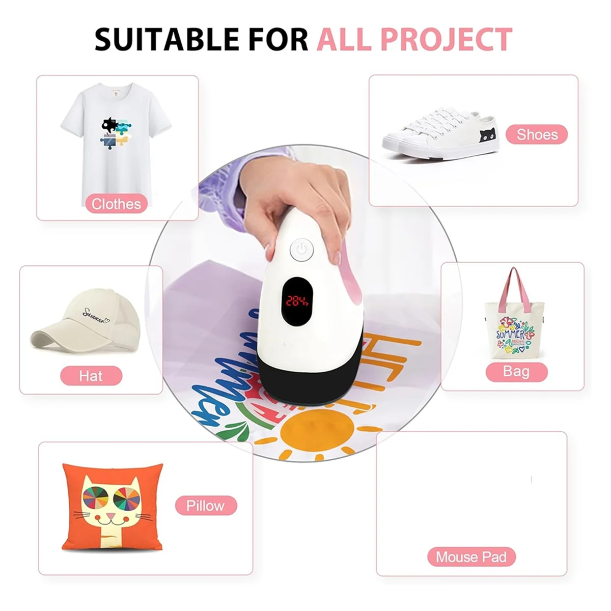 A002 Mini Heat , Heat Transfer Machine, Constant Temp Control, Insulated Safety Base, Fits for Crafts Eu Plug