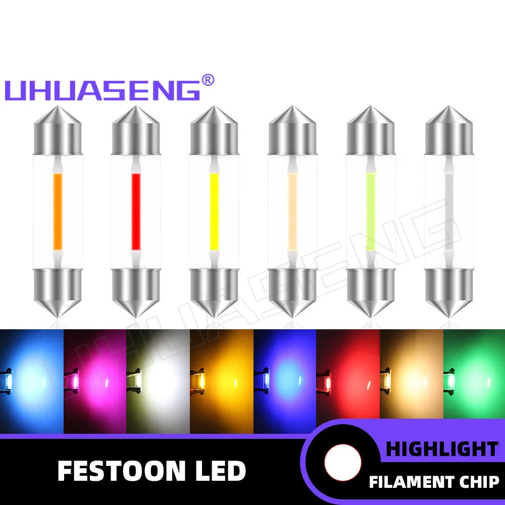 UHUASENG 6V 12V 24V C5W Led C10W ampul lamba Festoon 31mm 36mm 39mm 41mm 28mm iç mavi pembe kırmızı sıcak beyaz sinyal araba ışık