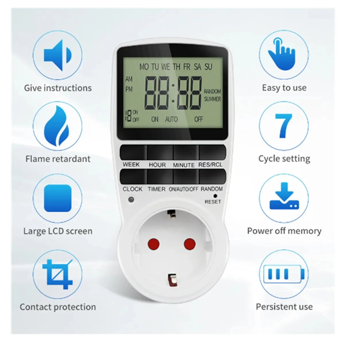 Electronic Digital Timer Kitchen Timer Socket Outlet 230V 110V 12/24 Hour Cyclic Outlet Programmable Timing EU FR US UK AU Plug