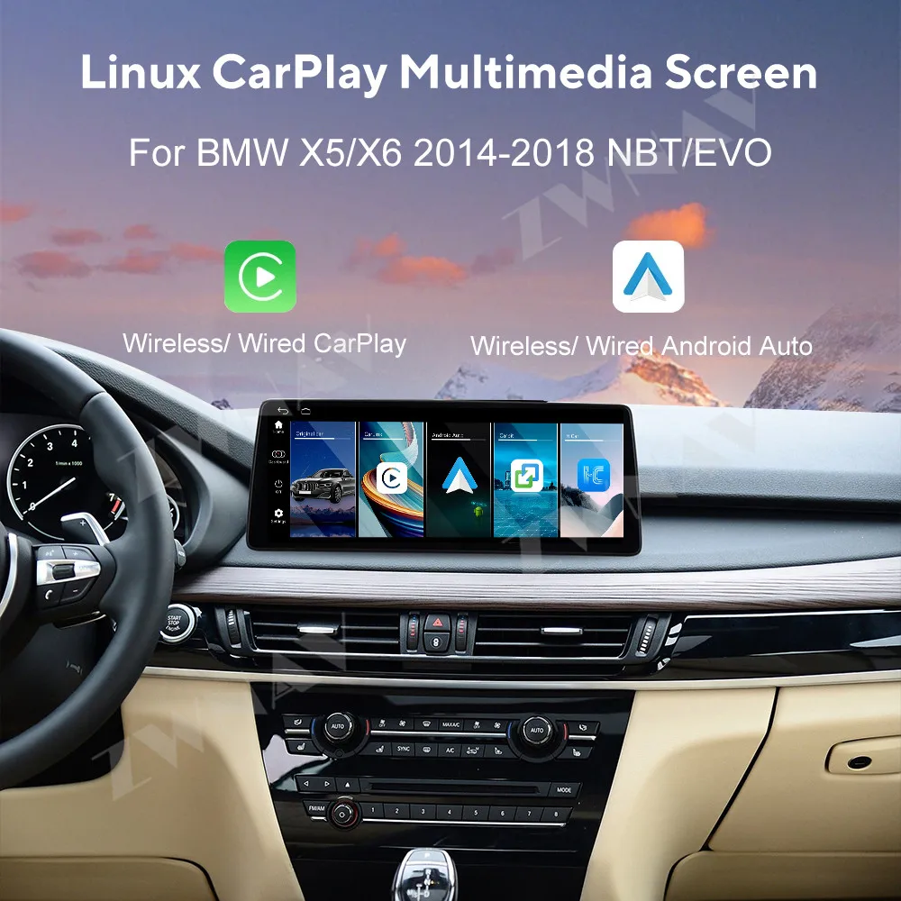 Linux System Wireless Carplay 12.9inch Multimedia Display Screen For BMW X5X6 2014-2018 NBT/EVO GPS Navigation Multimedia Player