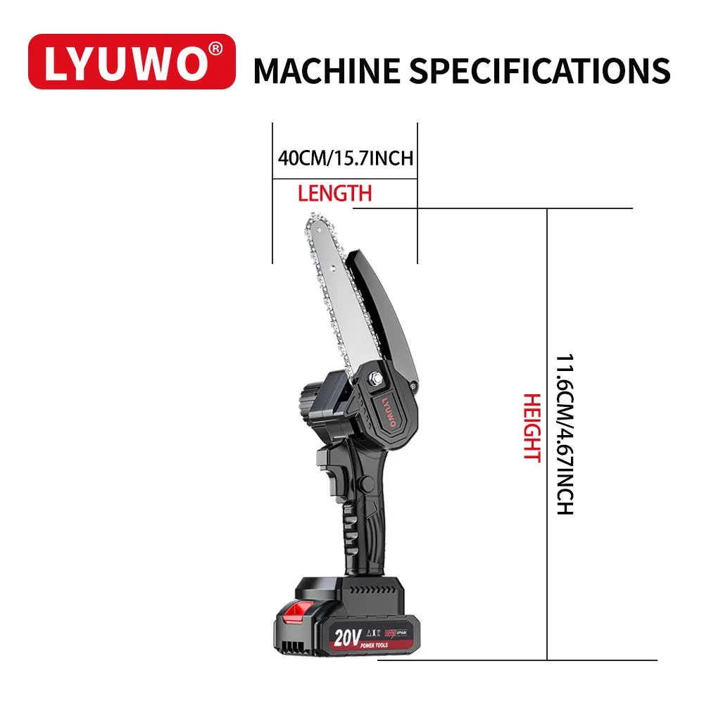 LYUWO 6 Inch Electric Chain Saw Handheld Portable Chainsaw Tree Wood Cutter Pruning Garden Power Tool Compatible MT Battery