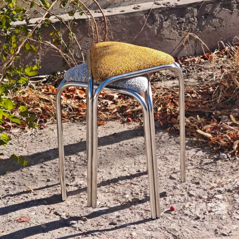Vintage Stackable Stool, Stainless Steel Frame, Non-Slip Silent Feet & Cat-Proof Velvet, Triangle Design for Dining & Home