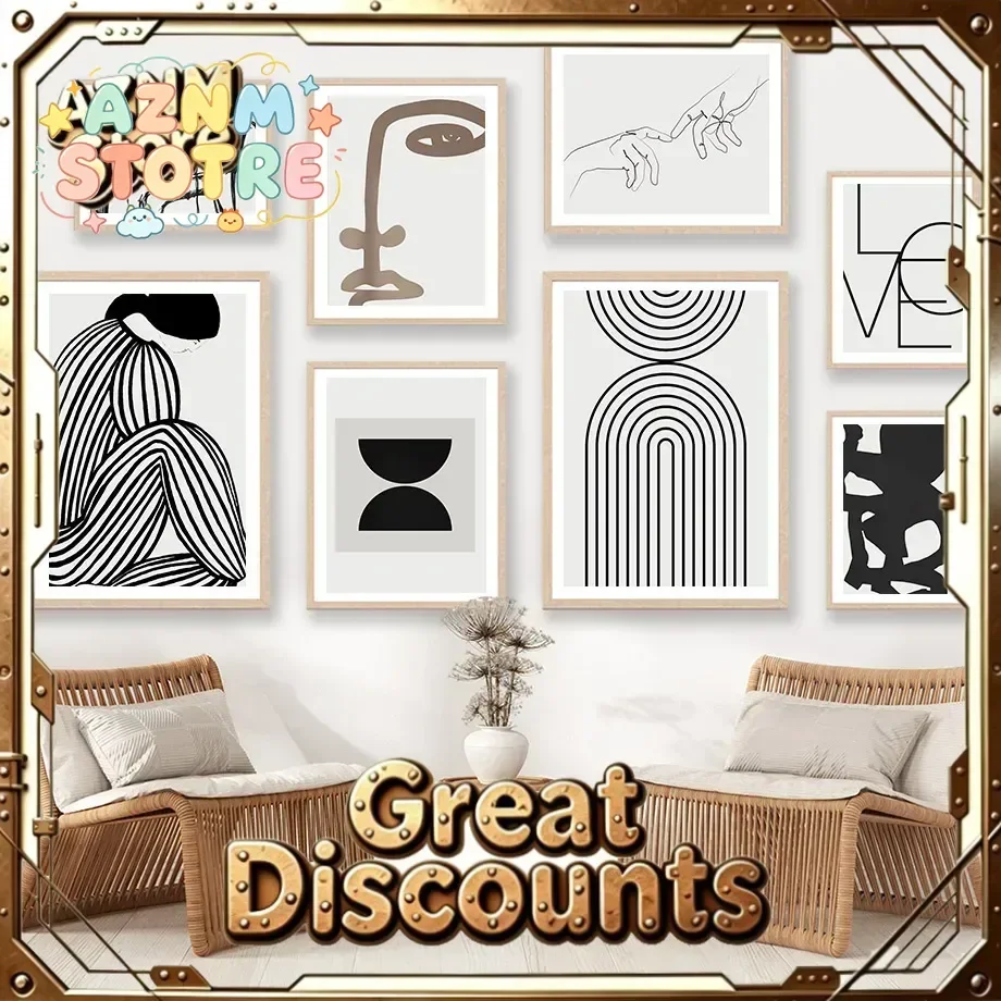 Black Line Girl Face Rainbow Geometry Wall Art Canvas Painting Abstract Posters Prints Wall Pictures for Living Room Home Dec