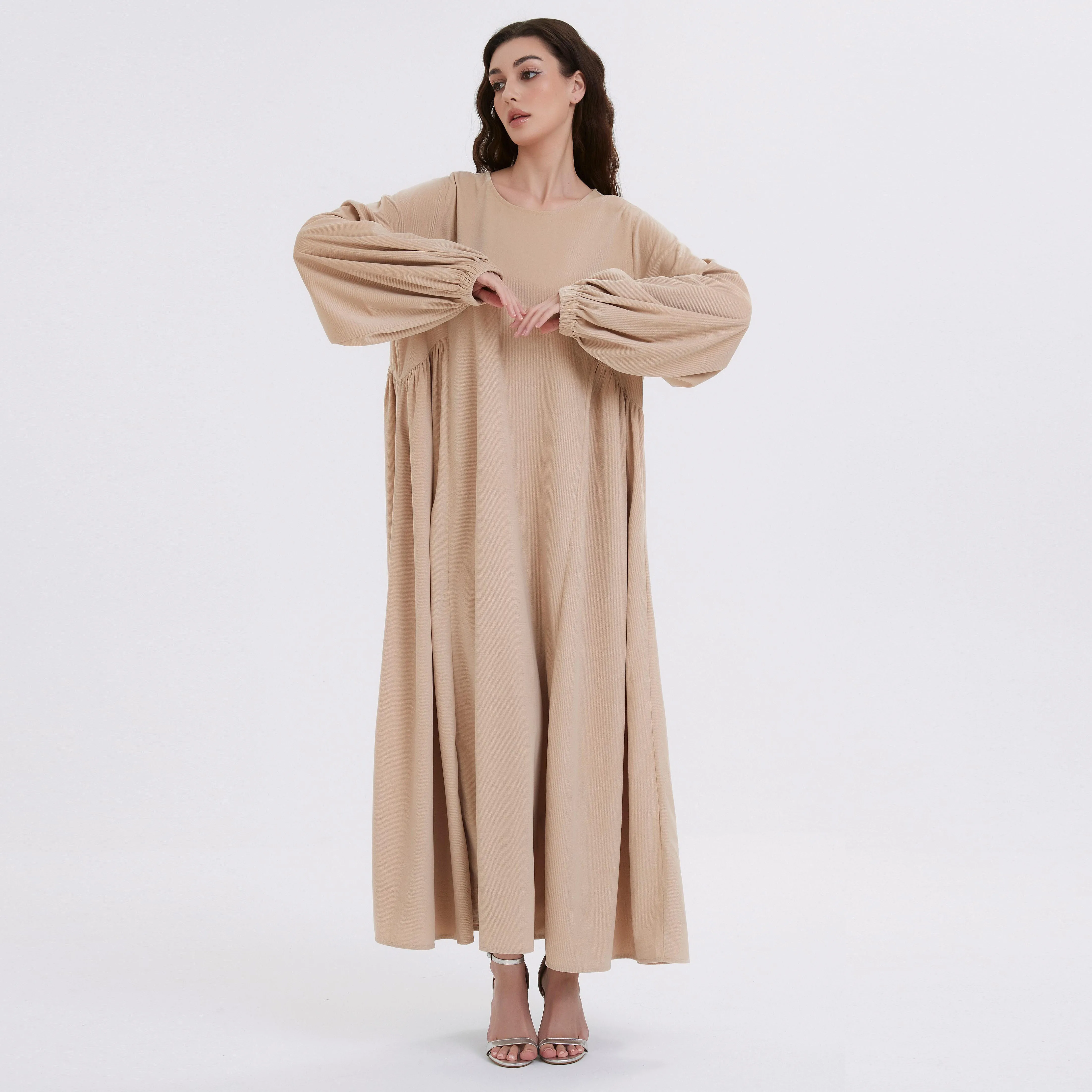 Abaya médio oriente muçulmano feminino outono/inverno veludo com vestido plissado de manga bufante grossa