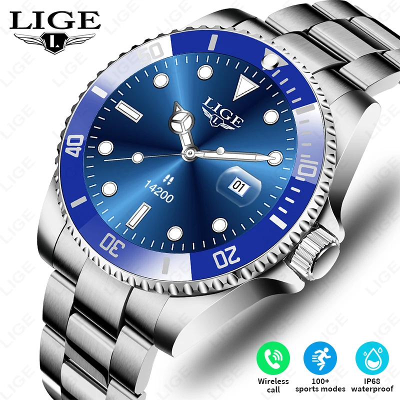 

Новые умные часы LIGE, Bluetooth-вызовы, 1,27 дюйма, экран, ответ на вызов, IP68, водонепроницаемые, спортивные, цифровые, деловые, роскошные часы для мужчин