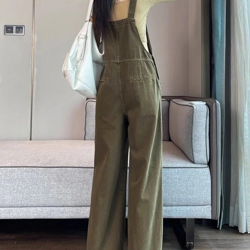 Jeugdige overall dames, broek met wijde pijpen, nieuwe lente- en herfststijl, afslankende losse pasvorm, vintage vloerlengte jumpsuit