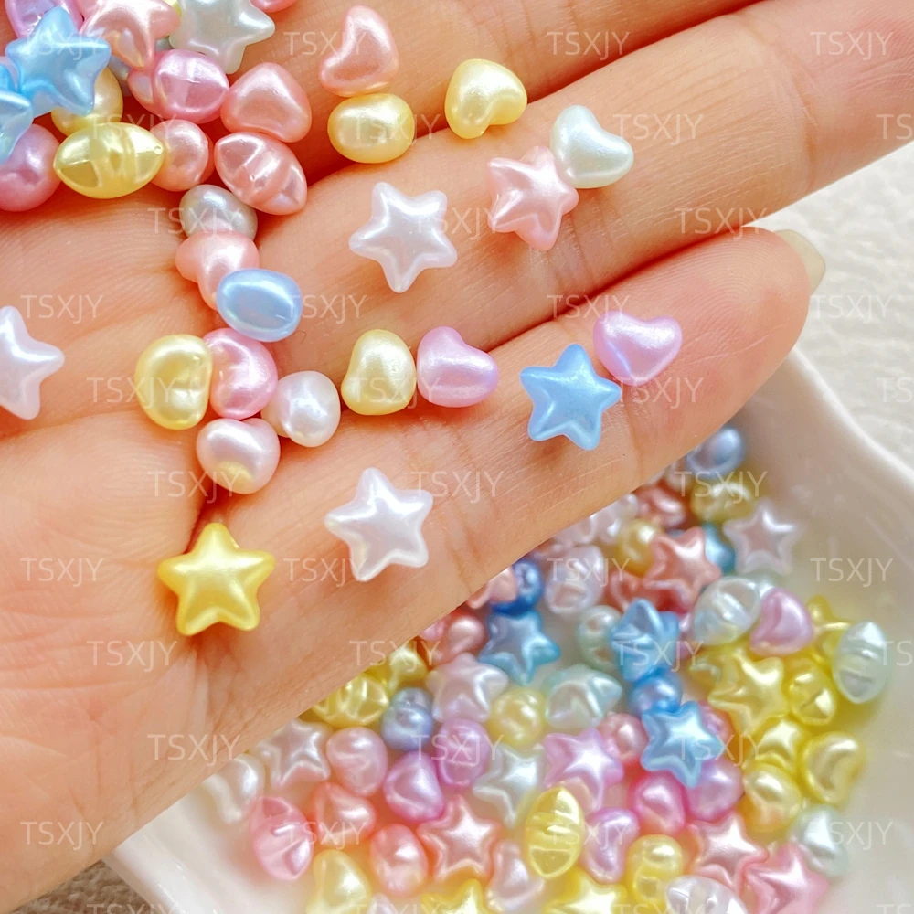 100pcs Resin Mixed 3D Colorful Heart/Star Nail accessories Flat back Rhinestone DIY Wedding Scrapbook Christmas Decor Crafts