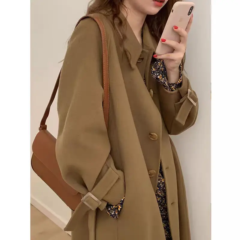 

2024 spring and autumn new shoulder thin temperament medium and long double-sided wool coat high-end atmospheric coat trench