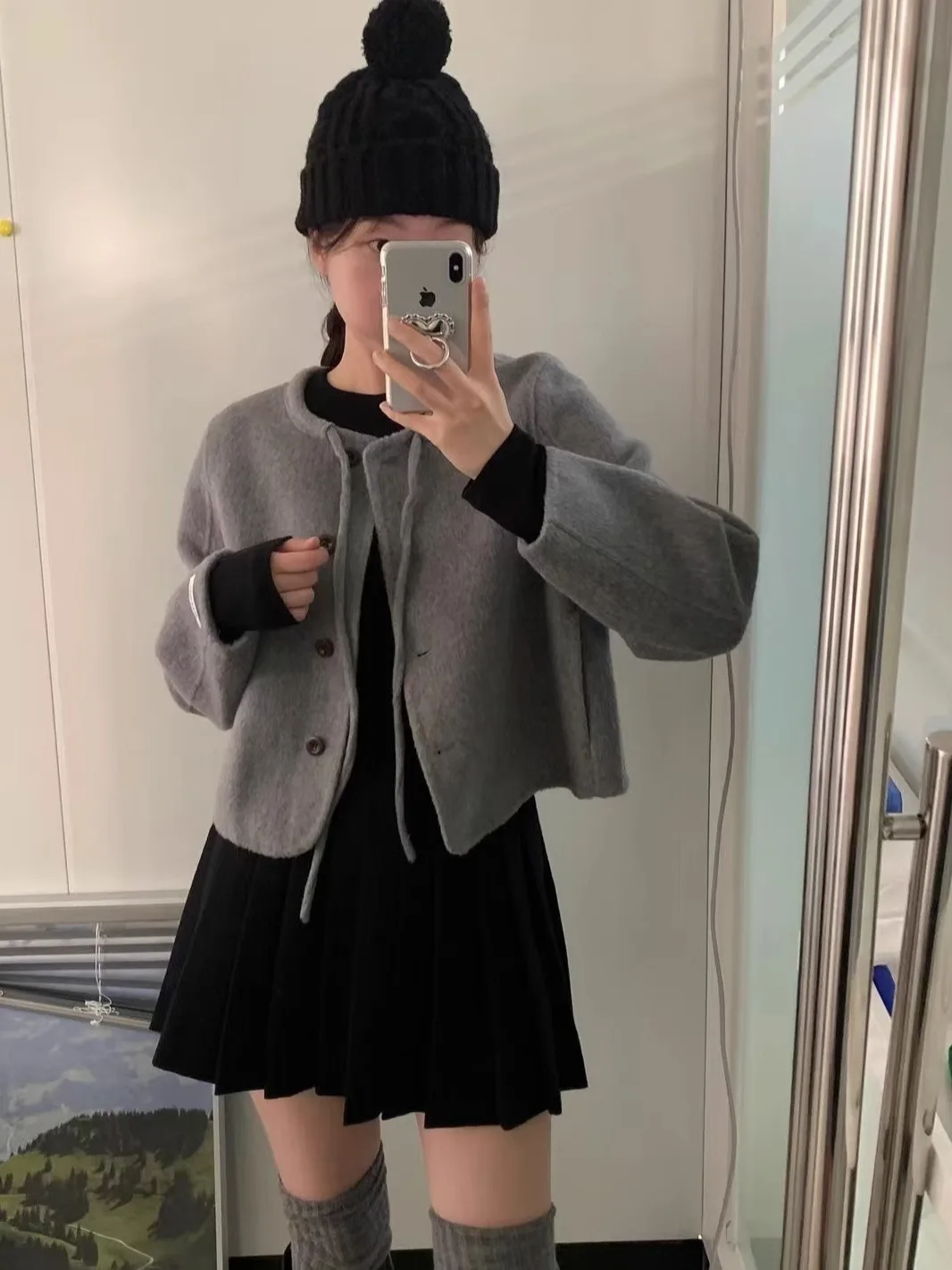 Thiened ort jas Camere geruite damesjas lente herfst winter knoop losse pasvorm lange Sve ronde Ne bovenkleding