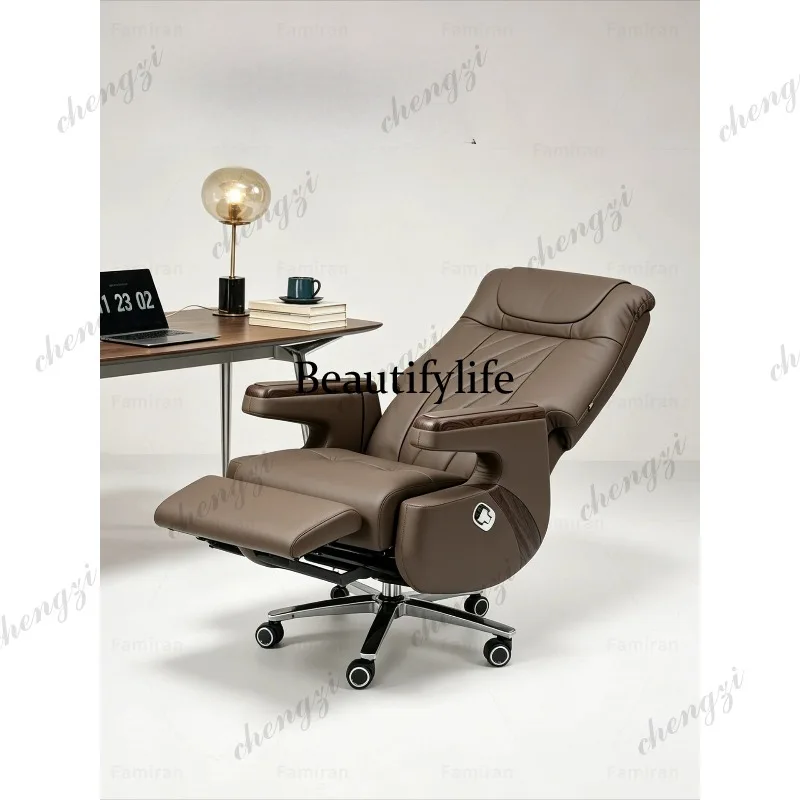Leather electric boss chair ergonomic computer chair rotatable office chair sedentary and comfortable