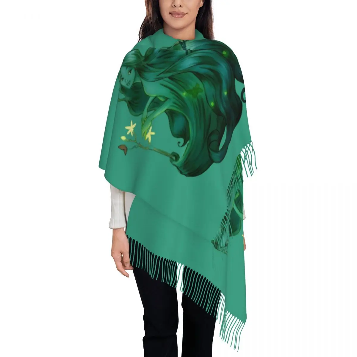 

Модные фантазийные фильмы на заказ, аниме, музыкальный шарф с кисточками, женские зимние теплые шали, женские шарфы