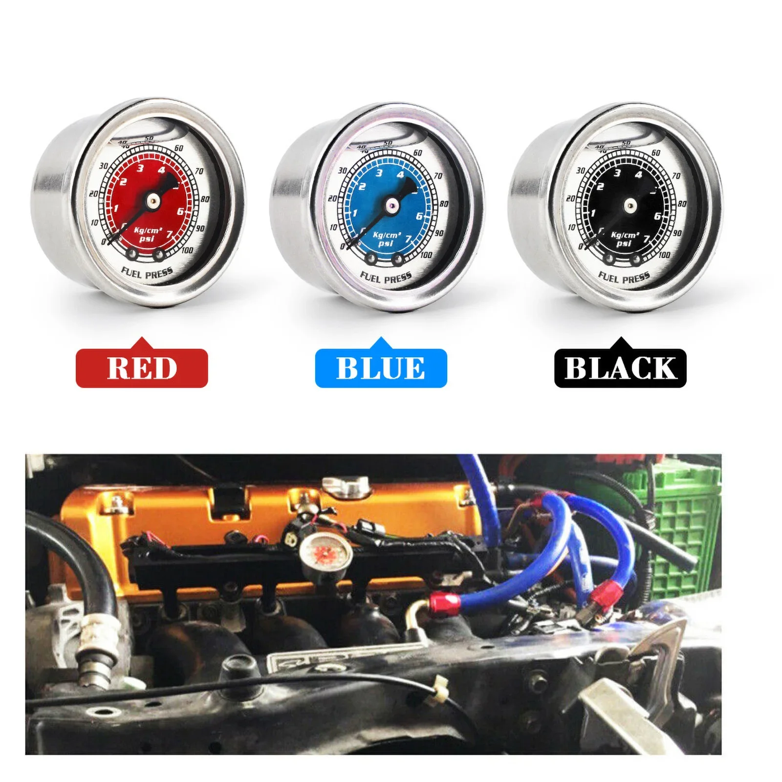 NPT 1/8 Car Fuel Oil For Honda Civic CRX Acura Mitsubishi Eclipse PSI Pressure Liquid Filled Gauge Oil Fuel Pressure Gauge