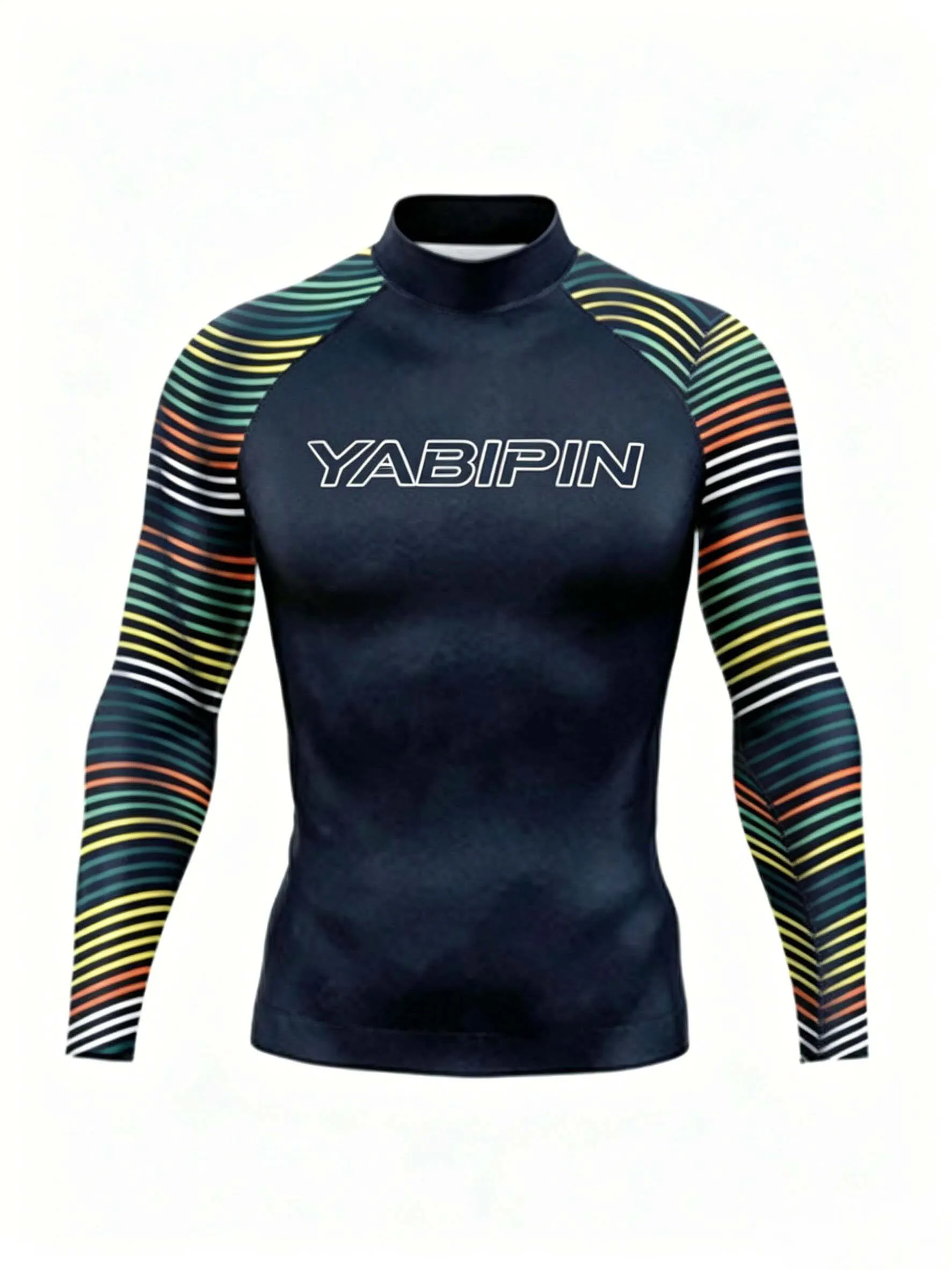 Men's Long Sleeve Surfing Rash Guard Stand Collar, Quick Dry Breathable Swimwear, Outdoor Beach Sports Top