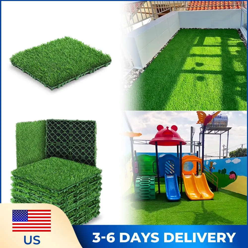 

10 Pcs 12 Inchx12 Inch Grass Flooring Tiles Green Interlocking Grass Deck Tiles Flooring Decor Pad for Garden Lawn Patio Balcony