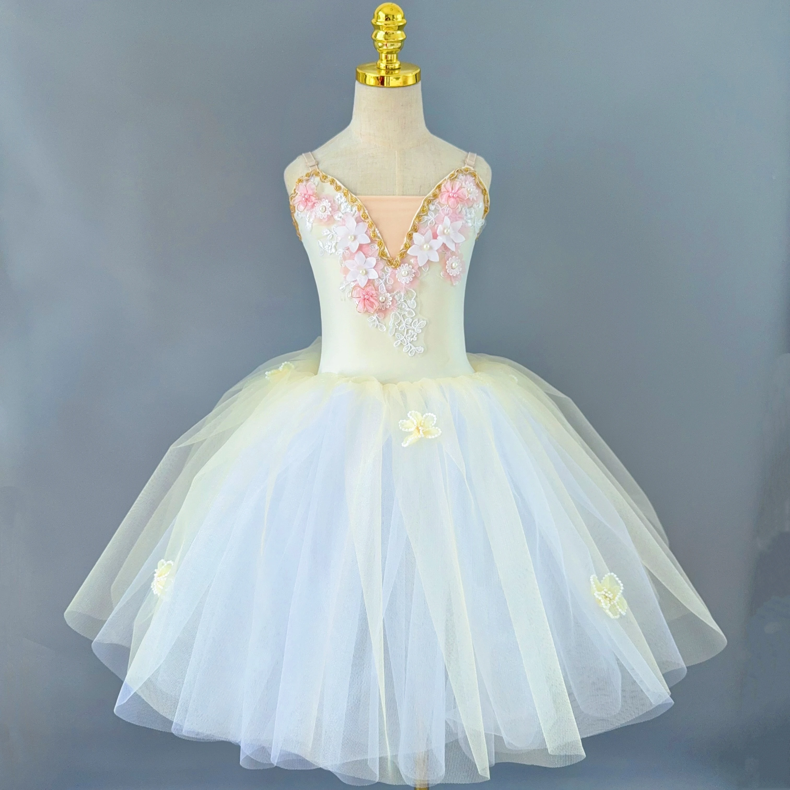 

Girls Romantic Apricot Ballet Tutu Dress Dance Clothes Child Ballet Dress Kids Modern Dance Princess Dress Performance Clothing