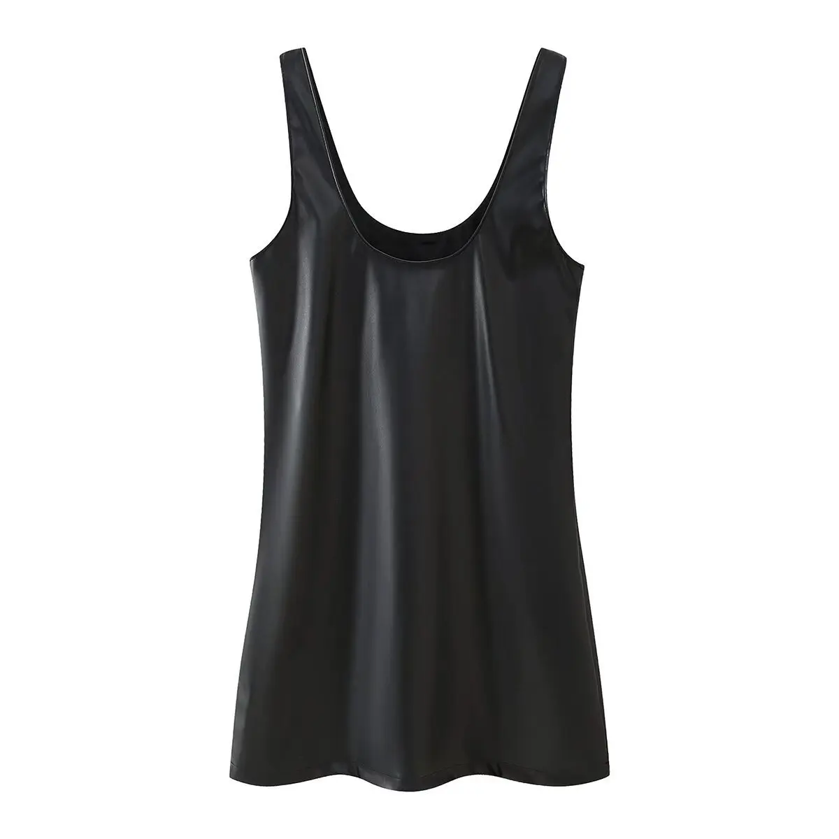 Dames Kunstleren mini-jurk Kralen rugloos sexy mid-taille Effen kleur U-hals jarreteljurk lente zomer Nieuwe vrouwelijke chique top