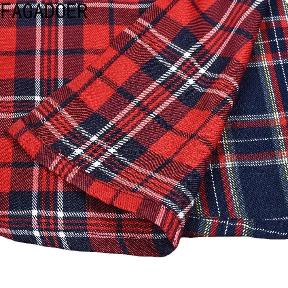 FAGADOER Fashion Streetwear Women High Waisted Plaid Splicing Print Side Slit Mid Skirts Casual Female Y2K Matching Bottoms 2023