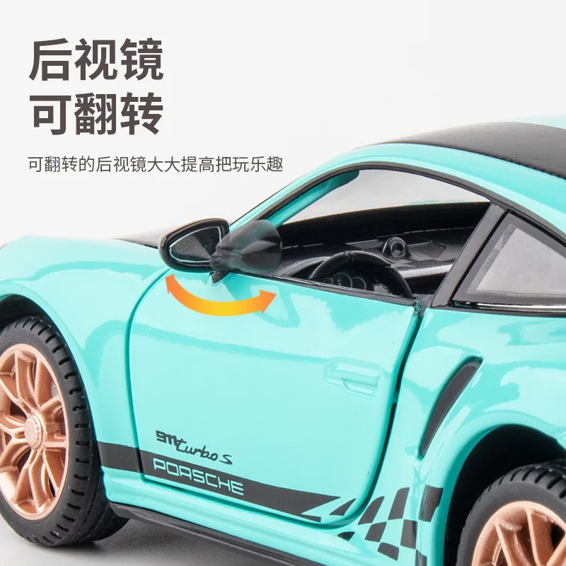 1:24 Porsche 911 Turbo S Sports car Simulation Diecast Metal Alloy Model car Sound Light Pull Back Collection Kids Toy Gift F420