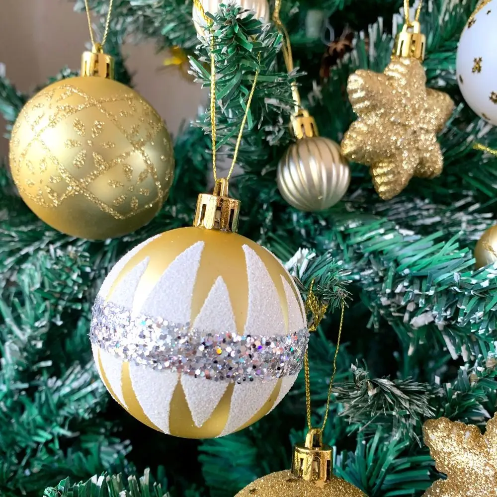 40 unids/set bola de Navidad de alce de colores brillantes galvanizada con lentejuelas árbol de Navidad colgante bola colgante plástico estilos mixtos