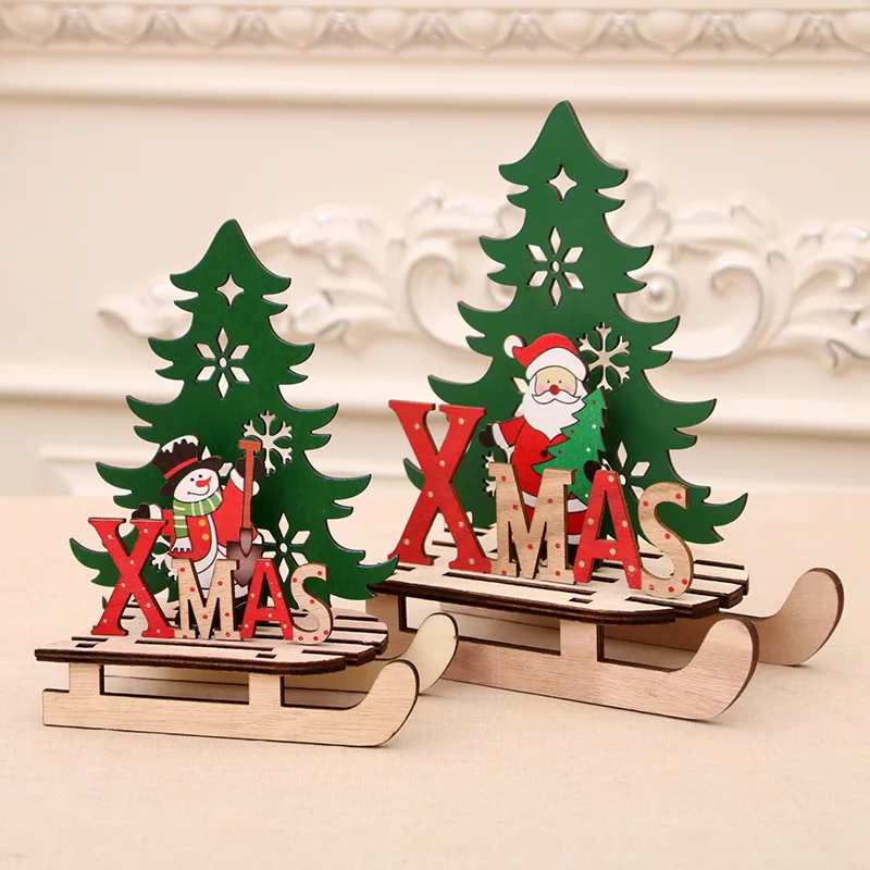 Christmas Decorations Christmas Creative Painting Wooden Assembly DIY Sled Cart Desktop Ornaments Puzzle Pieces And Gifts